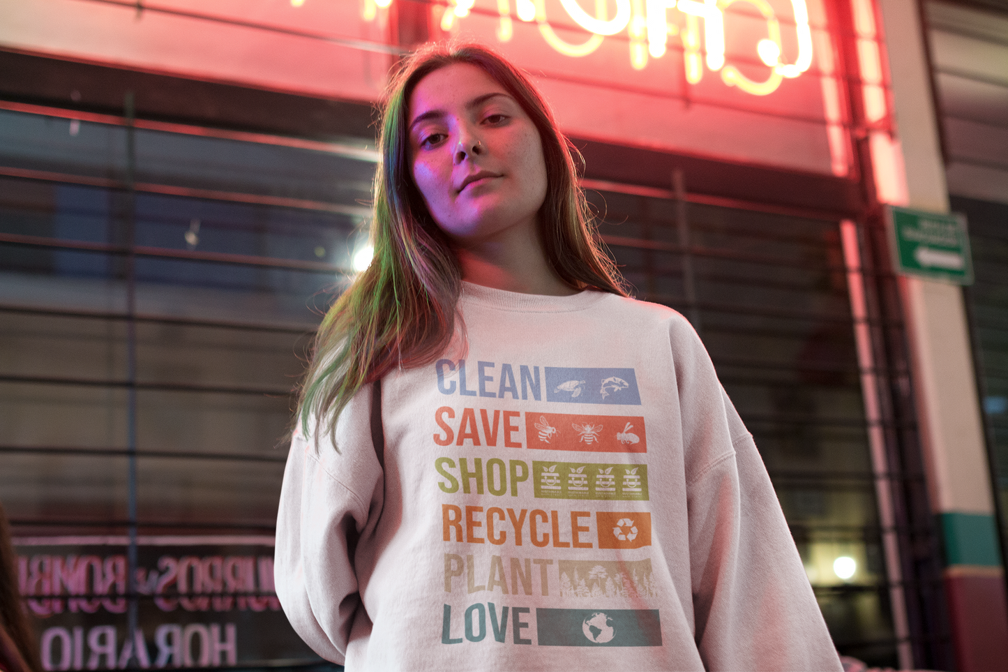 "Clean Save Shop Recycle Plant Love" Sweatshirt