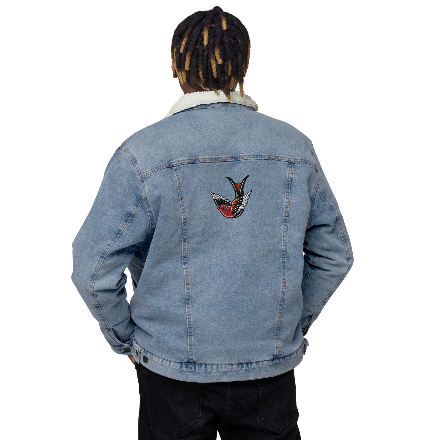 Denim Sherpa Jacket - Embroidered