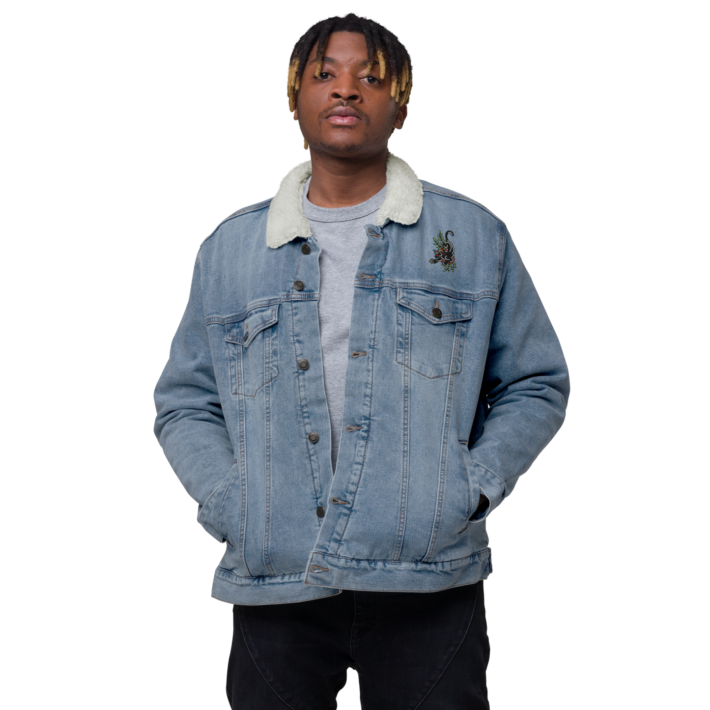 Denim Sherpa Jacket - Embroidered