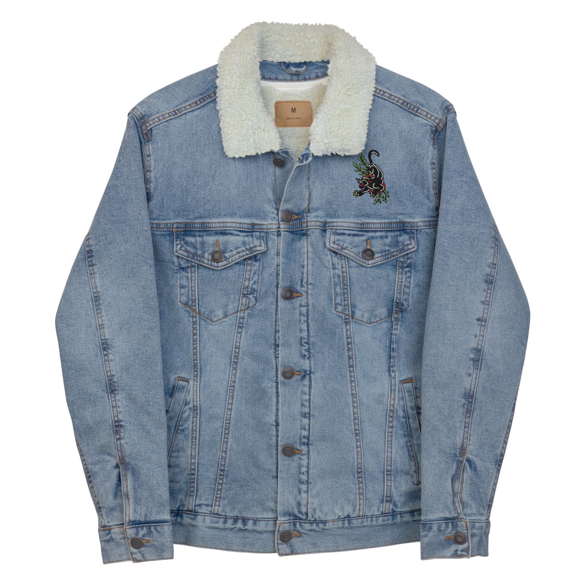 Denim Sherpa Jacket Embroidered Shades Ferry