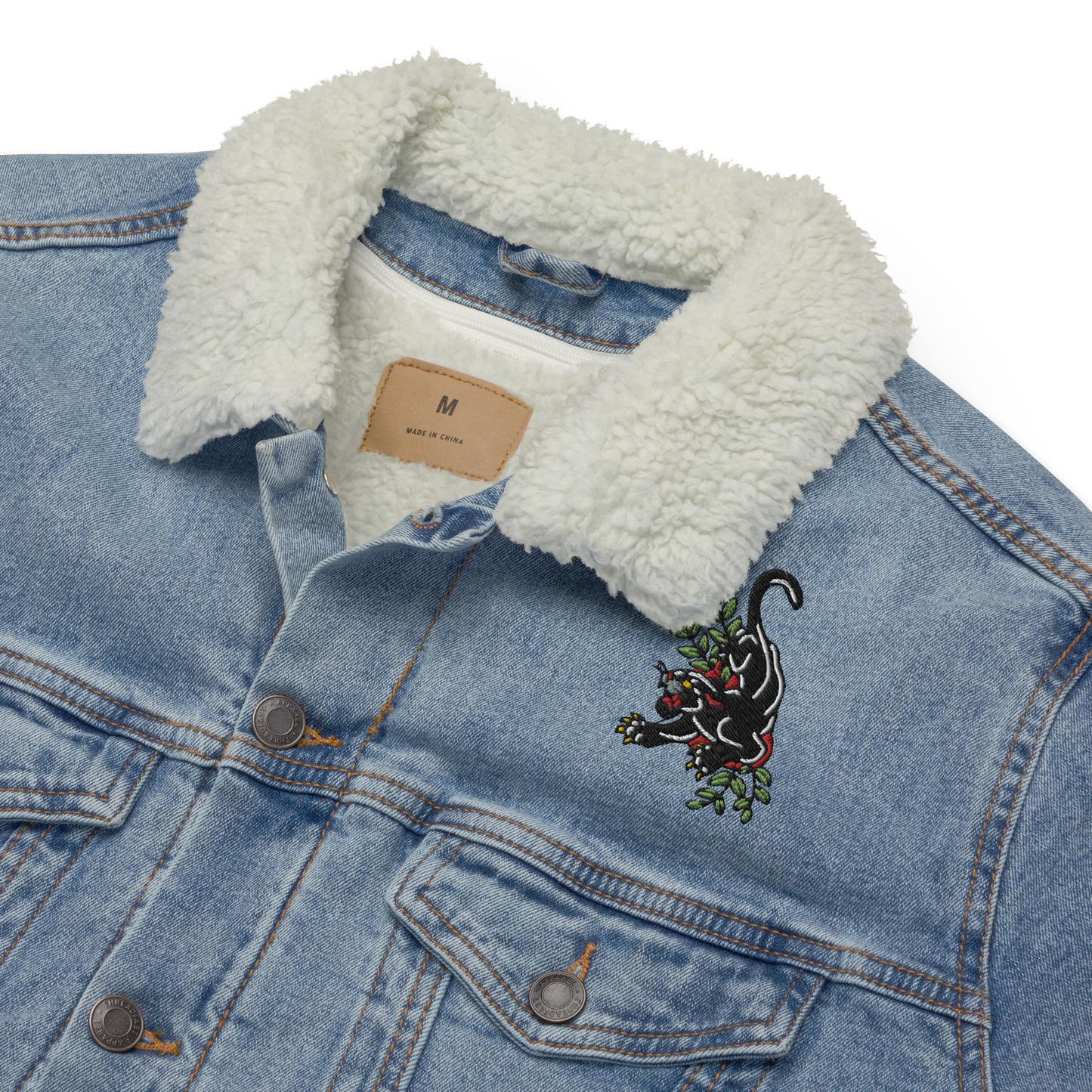 Denim Sherpa Jacket - Embroidered